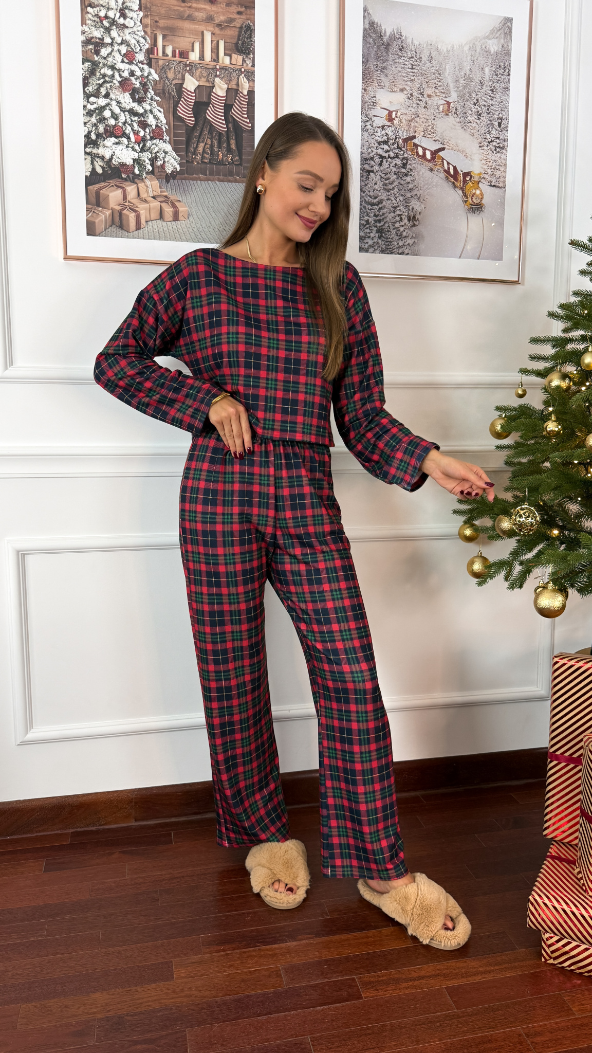 Bawełniana piżamka Santa w kratkę