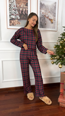 Bawełniana piżamka Santa w kratkę