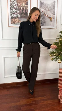 Wiskozowe spodnie Daren czekoladowe