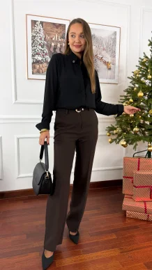 Wiskozowe spodnie Daren czekoladowe