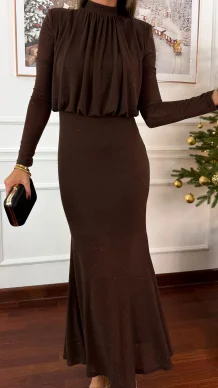 Cyrkoniowa sukienka Shine brązowa