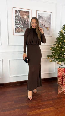 Cyrkoniowa sukienka Shine brązowa