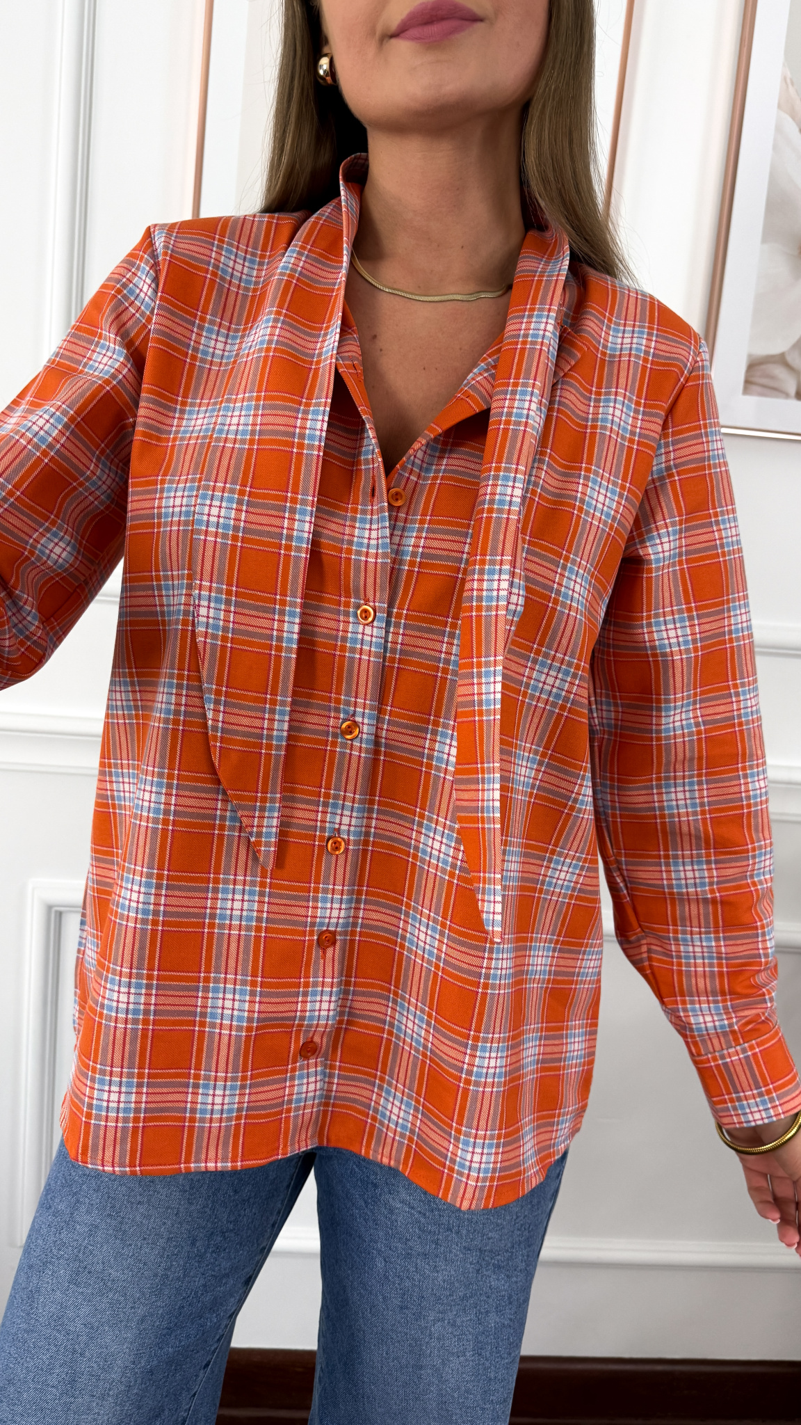 Bawełniana koszula w kratę Ferni pomarańczowa