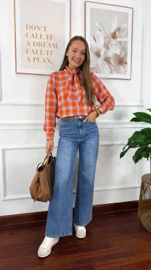 Bawełniana koszula w kratę Ferni pomarańczowa