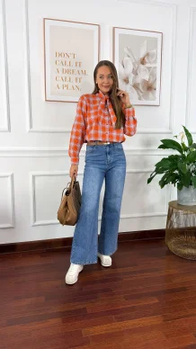 Bawełniana koszula w kratę Ferni pomarańczowa