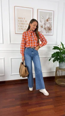 Bawełniana koszula w kratę Ferni pomarańczowa