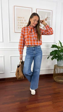 Bawełniana koszula w kratę Ferni pomarańczowa