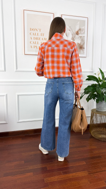 Bawełniana koszula w kratę Ferni pomarańczowa