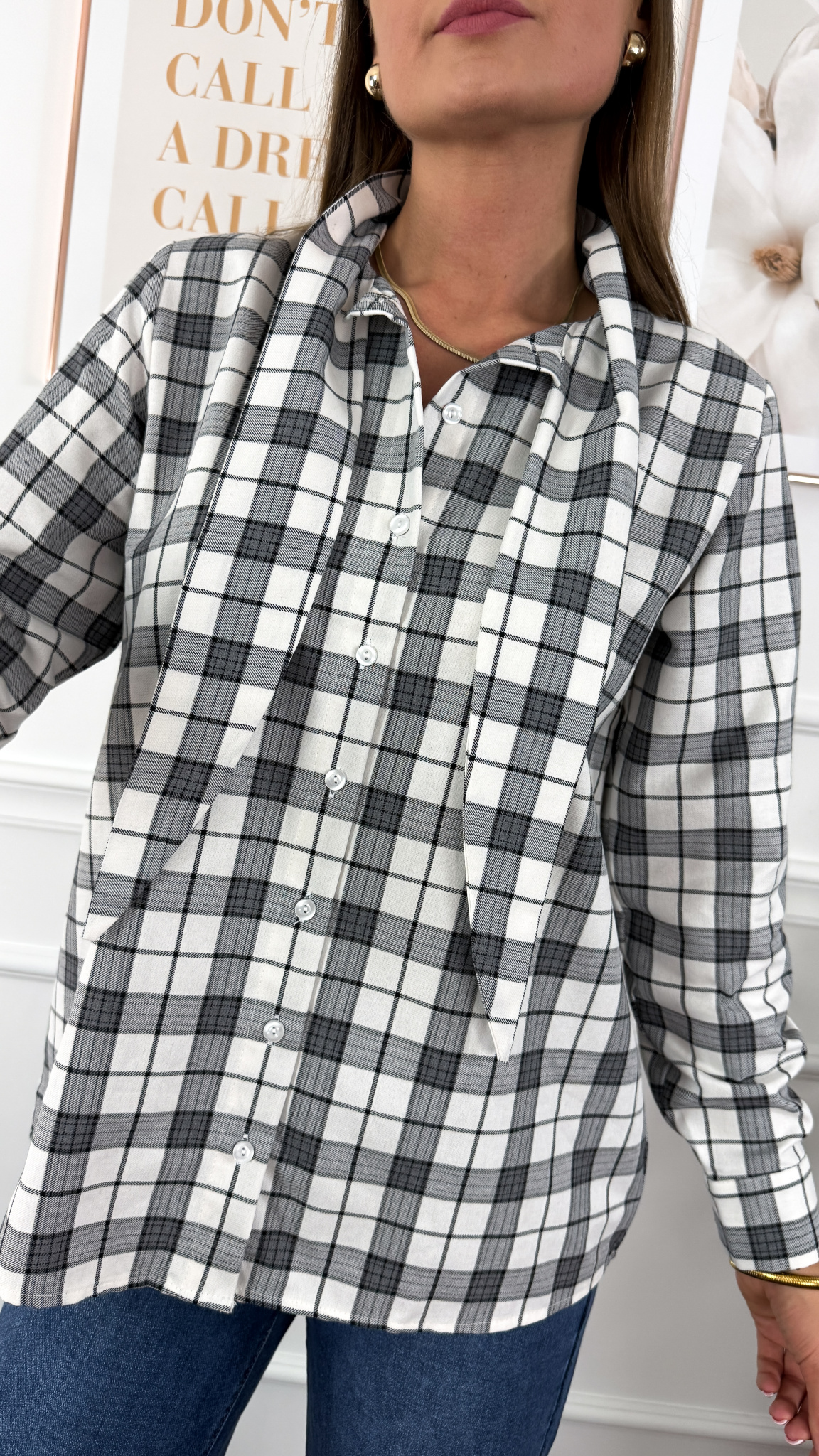 Bawełniana koszula w kratę Ferni biała