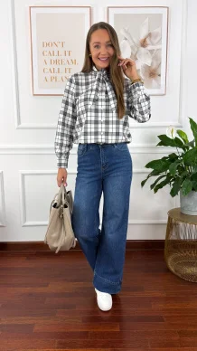 Bawełniana koszula w kratę Ferni biała