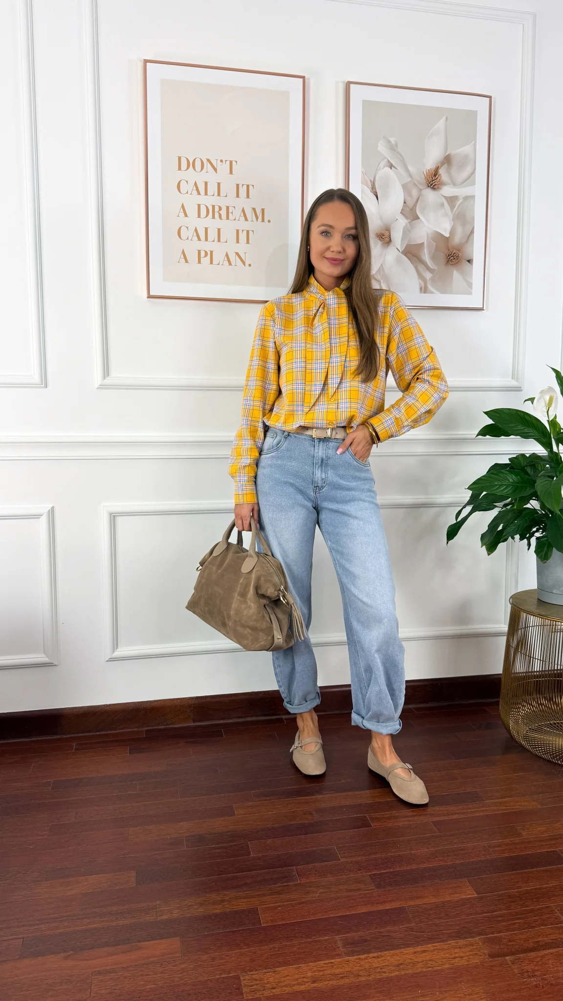 Bawełniana koszula w kratę Ferni żółta