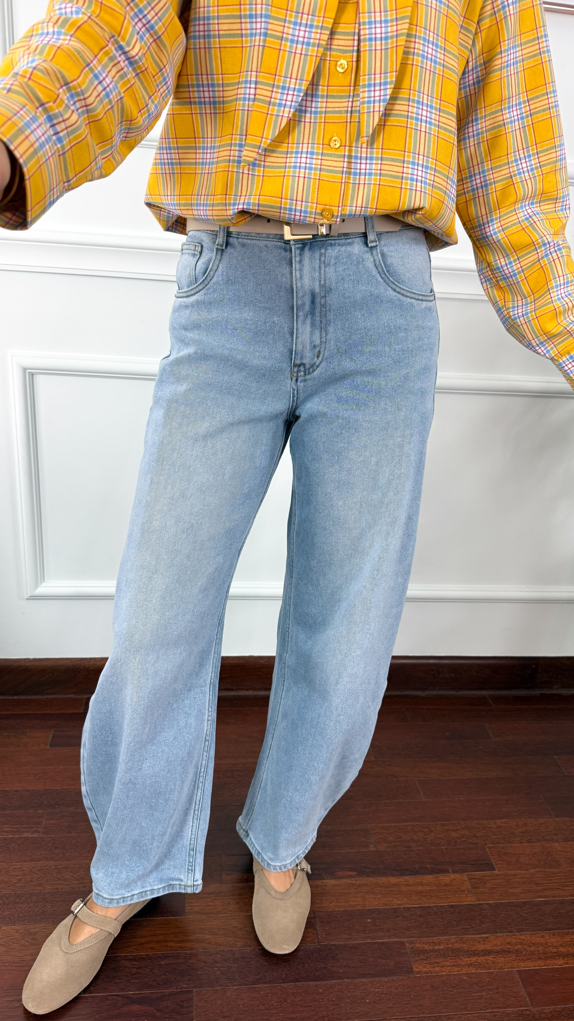 Spodnie Glisa barrel fit jasny denim