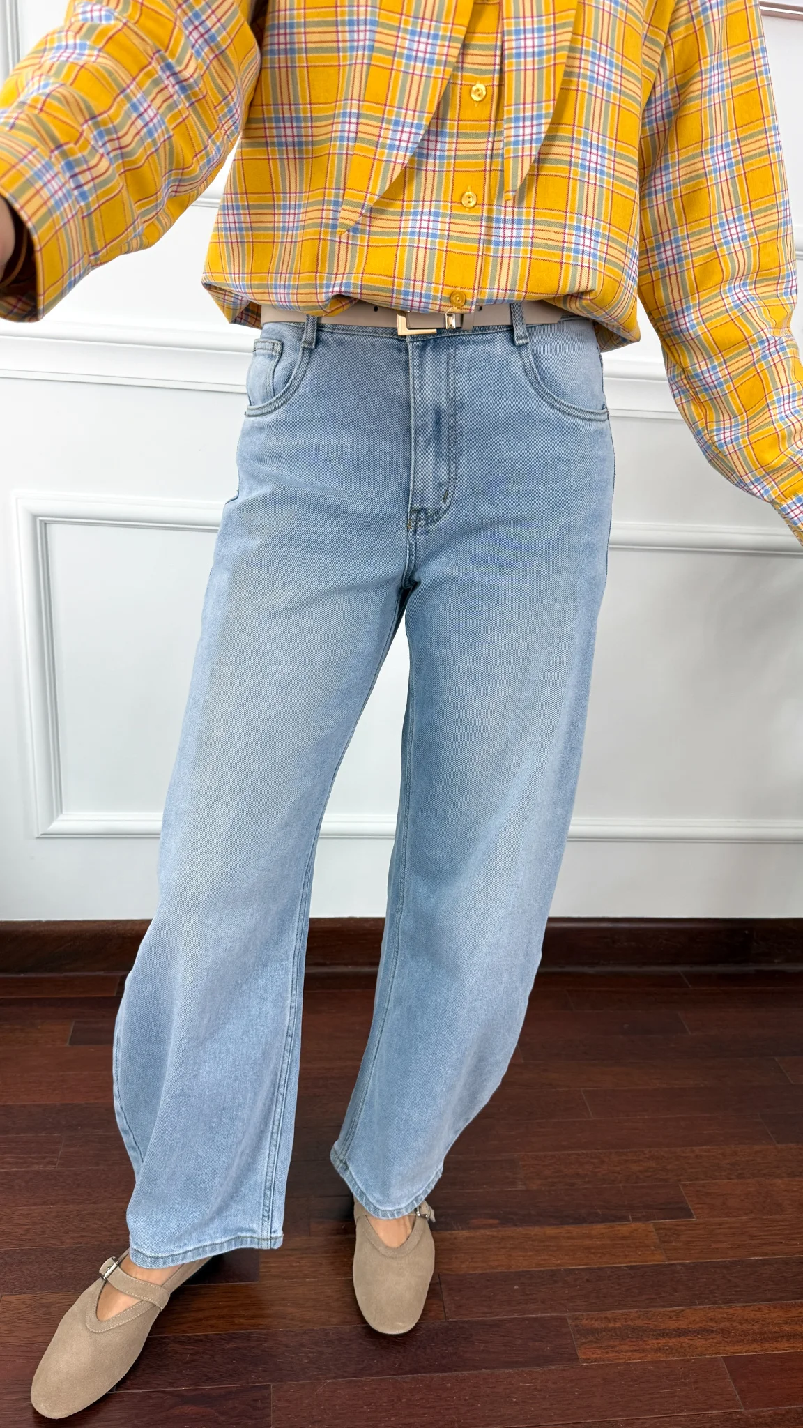 Spodnie Glisa barrel fit jasny denim