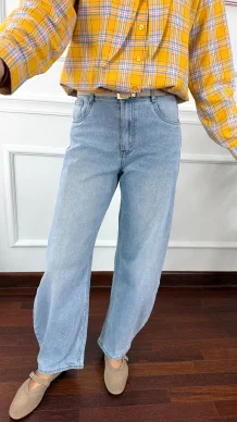 Spodnie Glisa barrel fit jasny denim