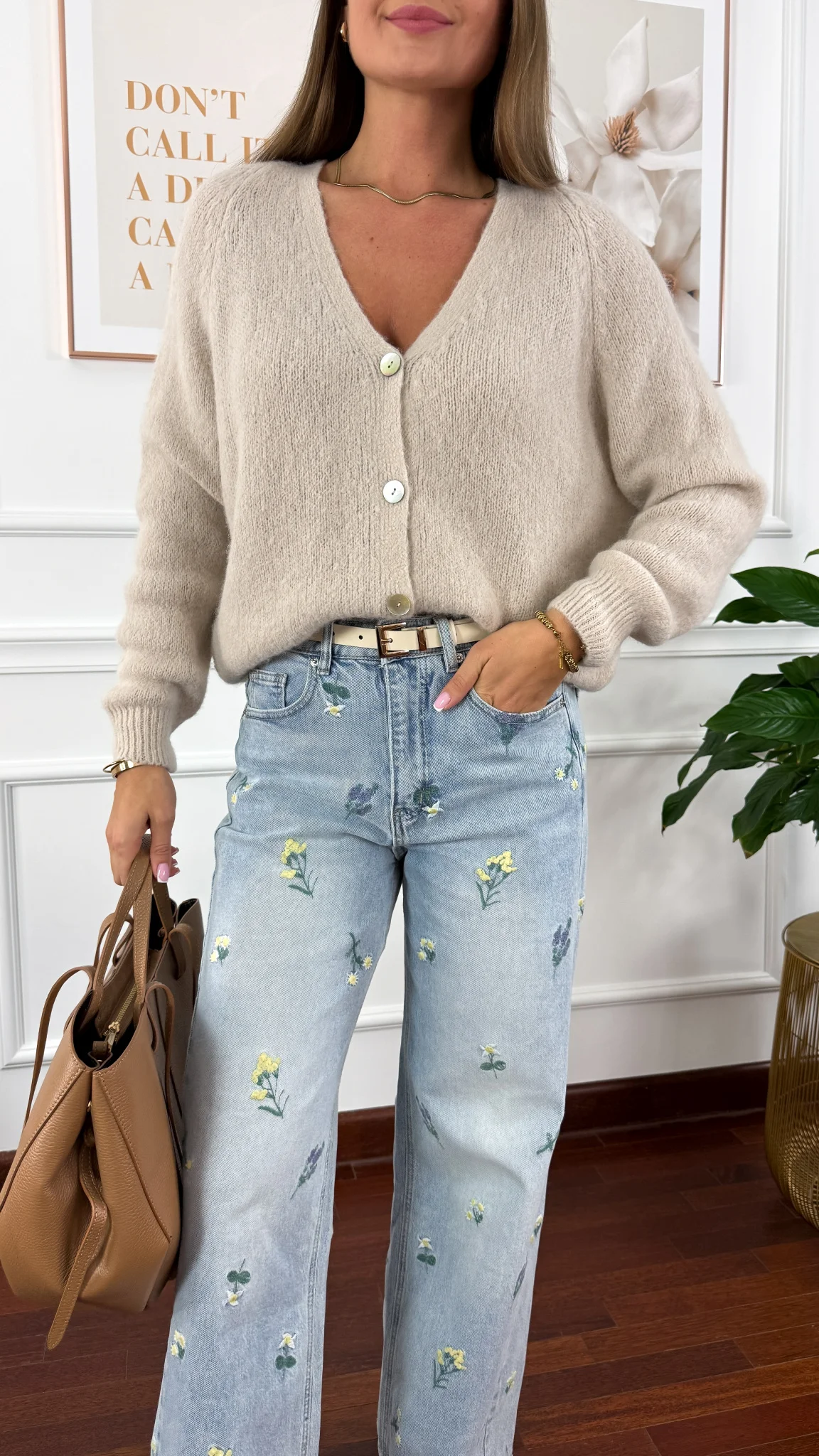 Spodnie wide leg Seren jasny denim kwiaty