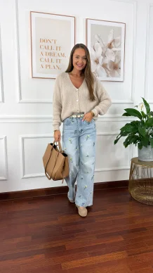 Spodnie wide leg Seren jasny denim kwiaty