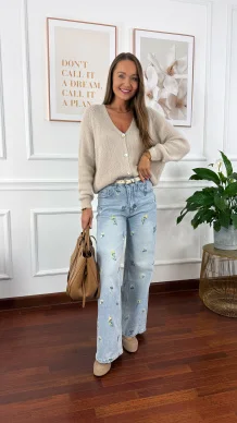 Spodnie wide leg Seren jasny denim kwiaty