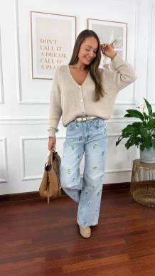 Spodnie wide leg Seren jasny denim kwiaty