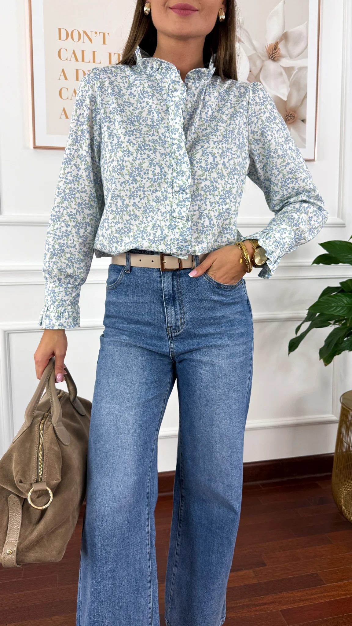 Bawełniana koszula w kwiaty Delia błekitna