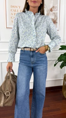 Bawełniana koszula w kwiaty Delia błekitna