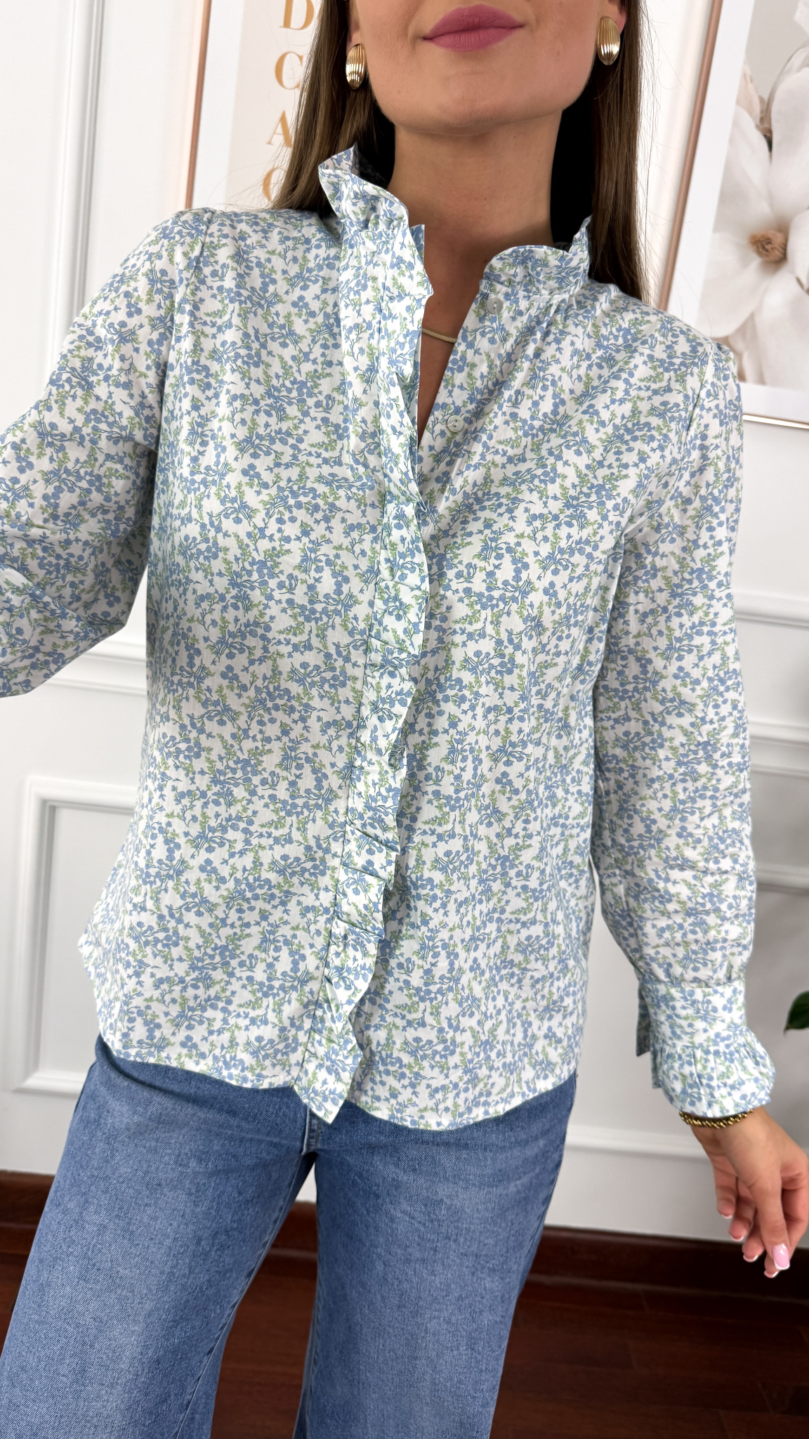 Bawełniana koszula w kwiaty Delia błekitna