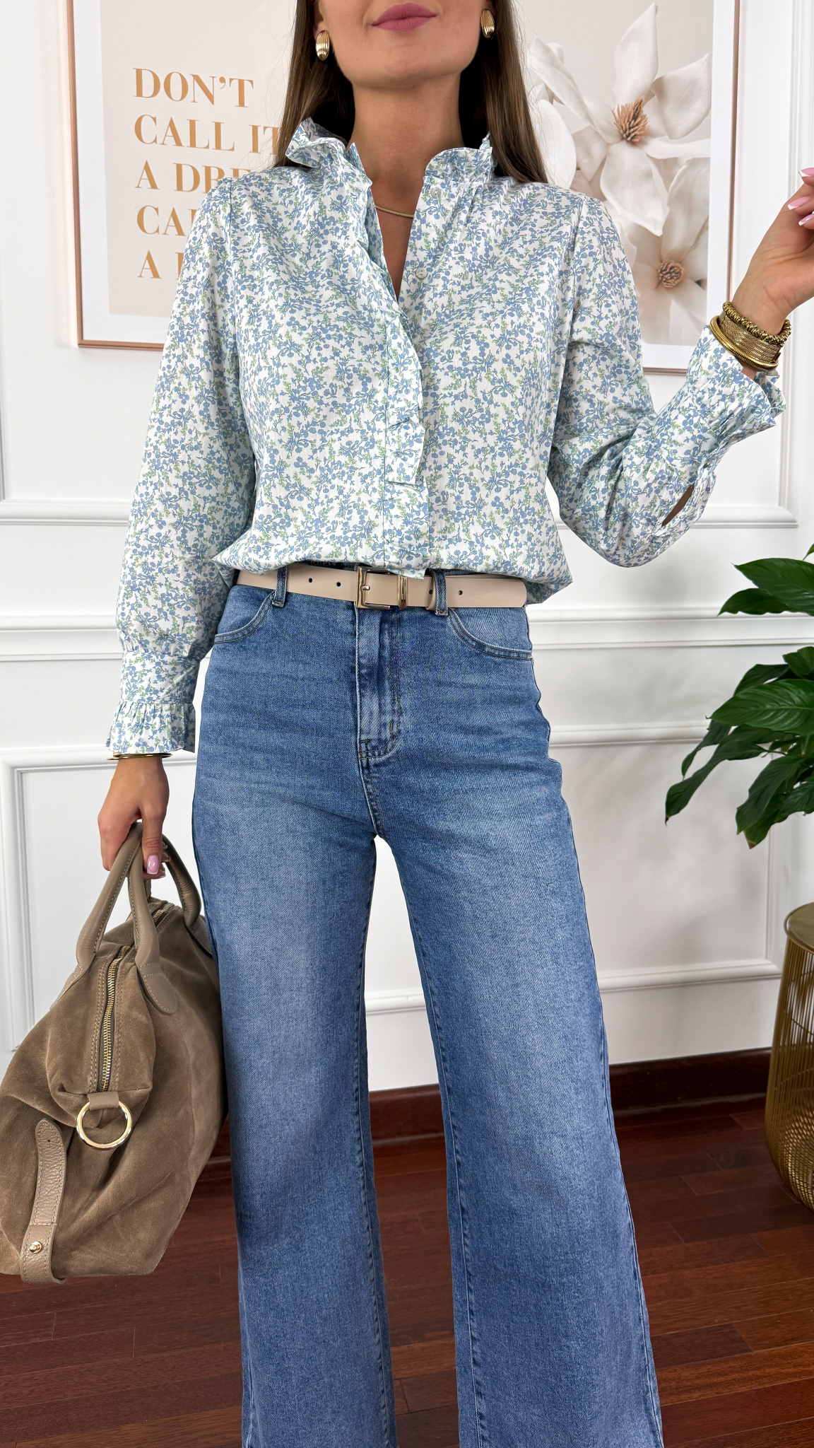 Bawełniana koszula w kwiaty Delia błekitna