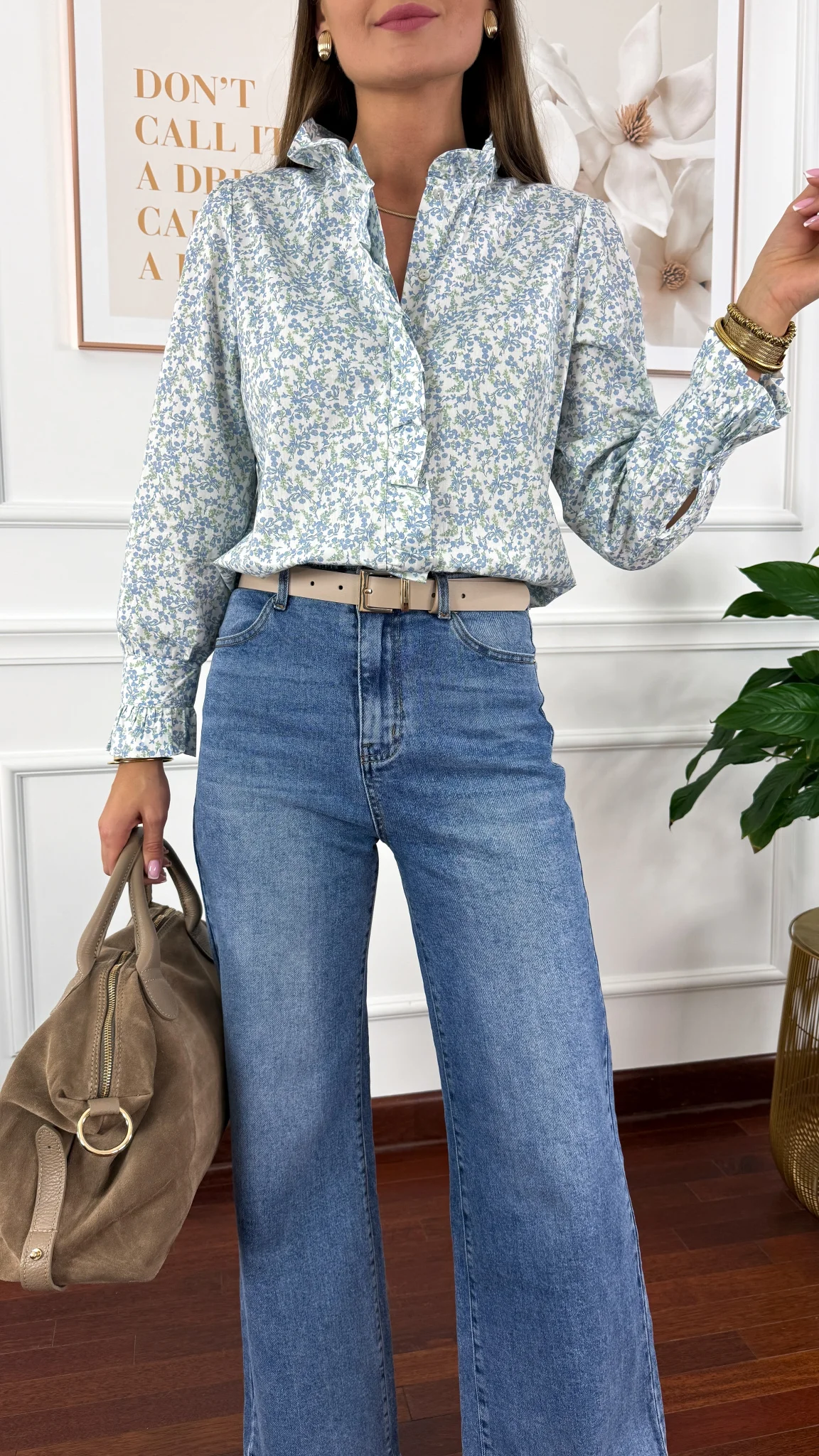 Bawełniana koszula w kwiaty Delia błekitna