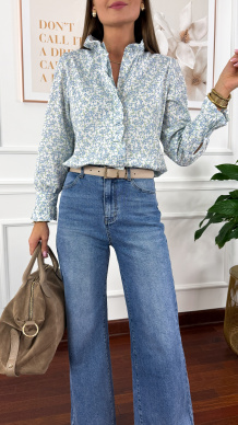 Bawełniana koszula w kwiaty Delia błekitna