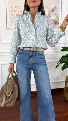 Bawełniana koszula w kwiaty Delia błekitna