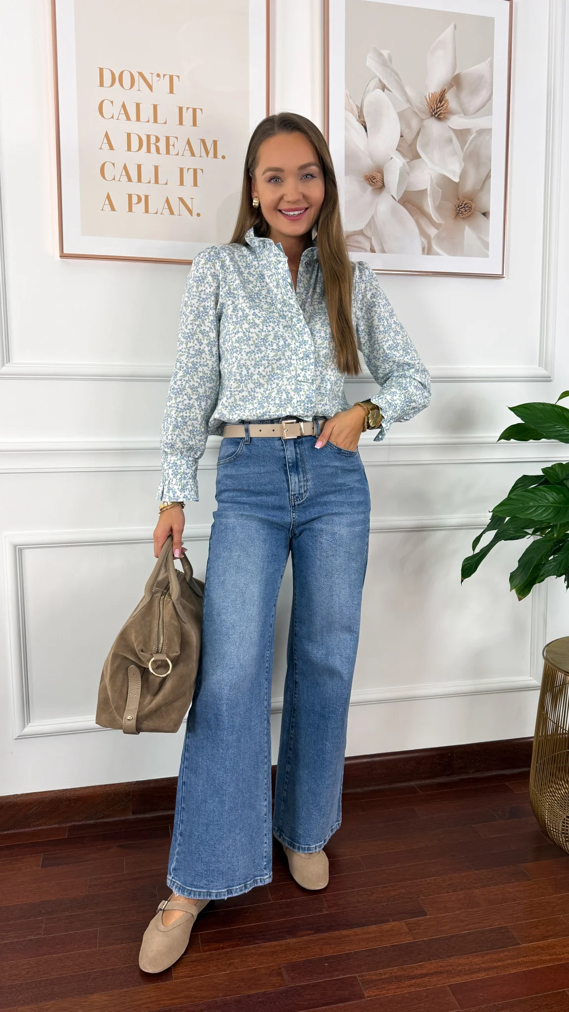 Bawełniana koszula w kwiaty Delia błekitna