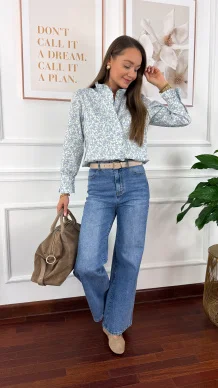 Bawełniana koszula w kwiaty Delia błekitna