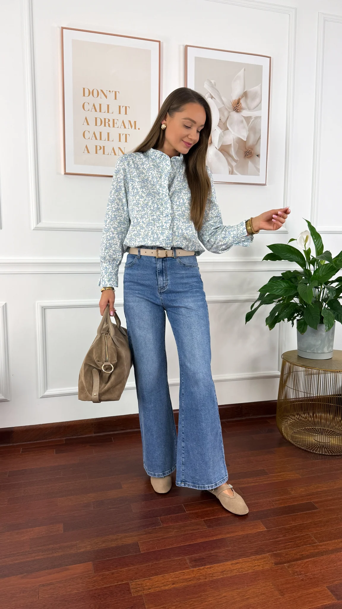 Bawełniana koszula w kwiaty Delia błekitna