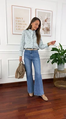 Bawełniana koszula w kwiaty Delia błekitna