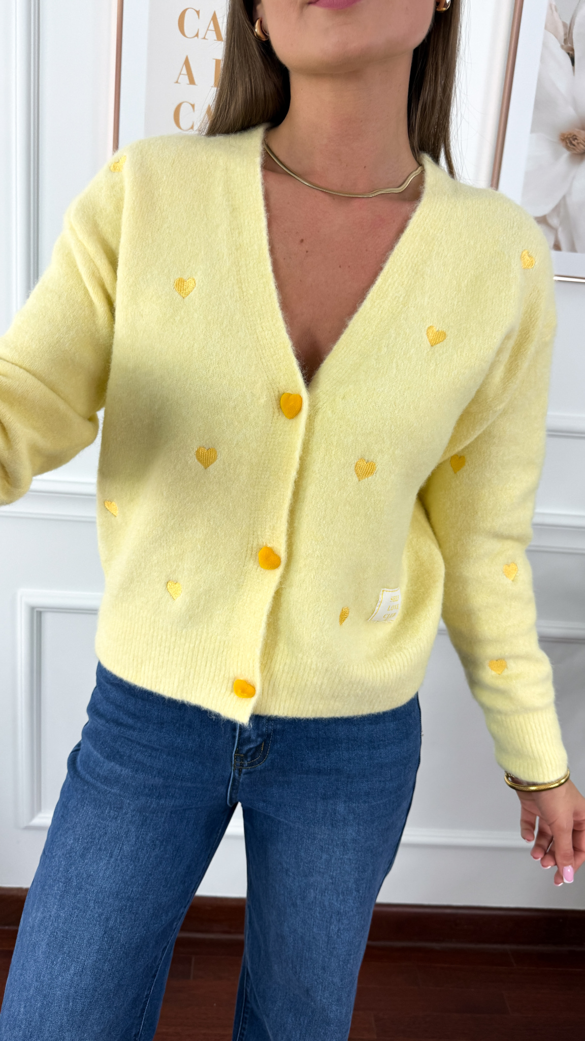 Kardigan w serduszka Verona żółty