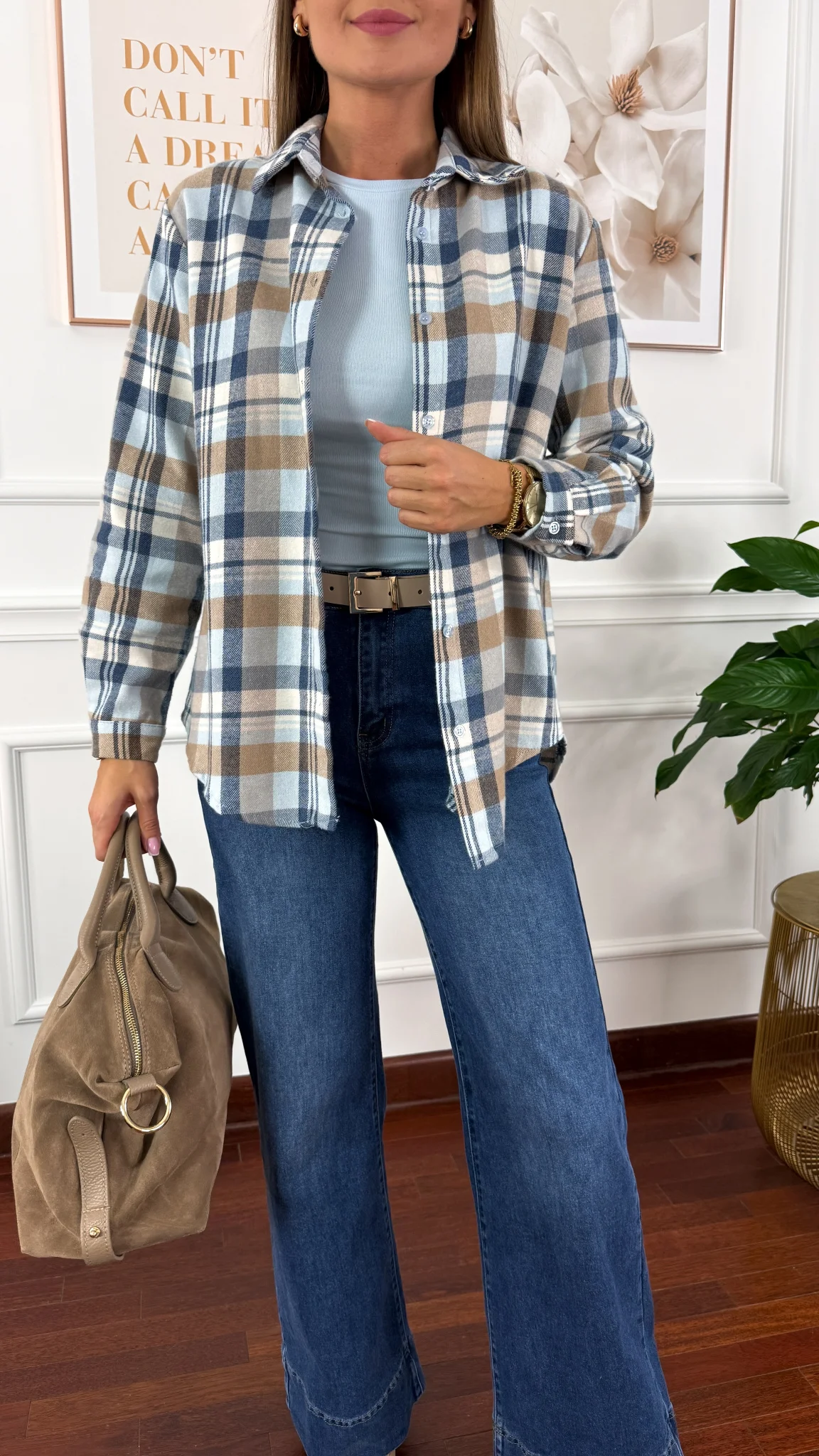 Koszula w kratę Grina niebiesko-błękitna