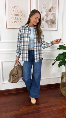 Koszula w kratę Grina niebiesko-błękitna