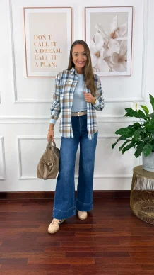 Koszula w kratę Grina niebiesko-błękitna