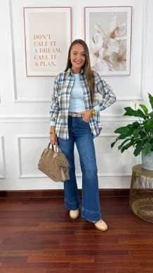 Koszula w kratę Grina niebiesko-błękitna