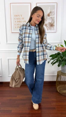 Koszula w kratę Grina niebiesko-błękitna