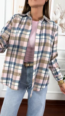 Koszula w kratę Grina niebiesko-różowa