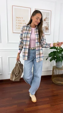 Koszula w kratę Grina niebiesko-różowa