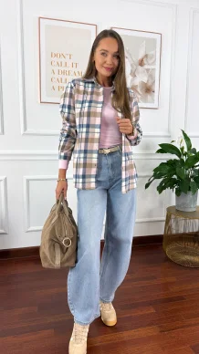 Koszula w kratę Grina niebiesko-różowa