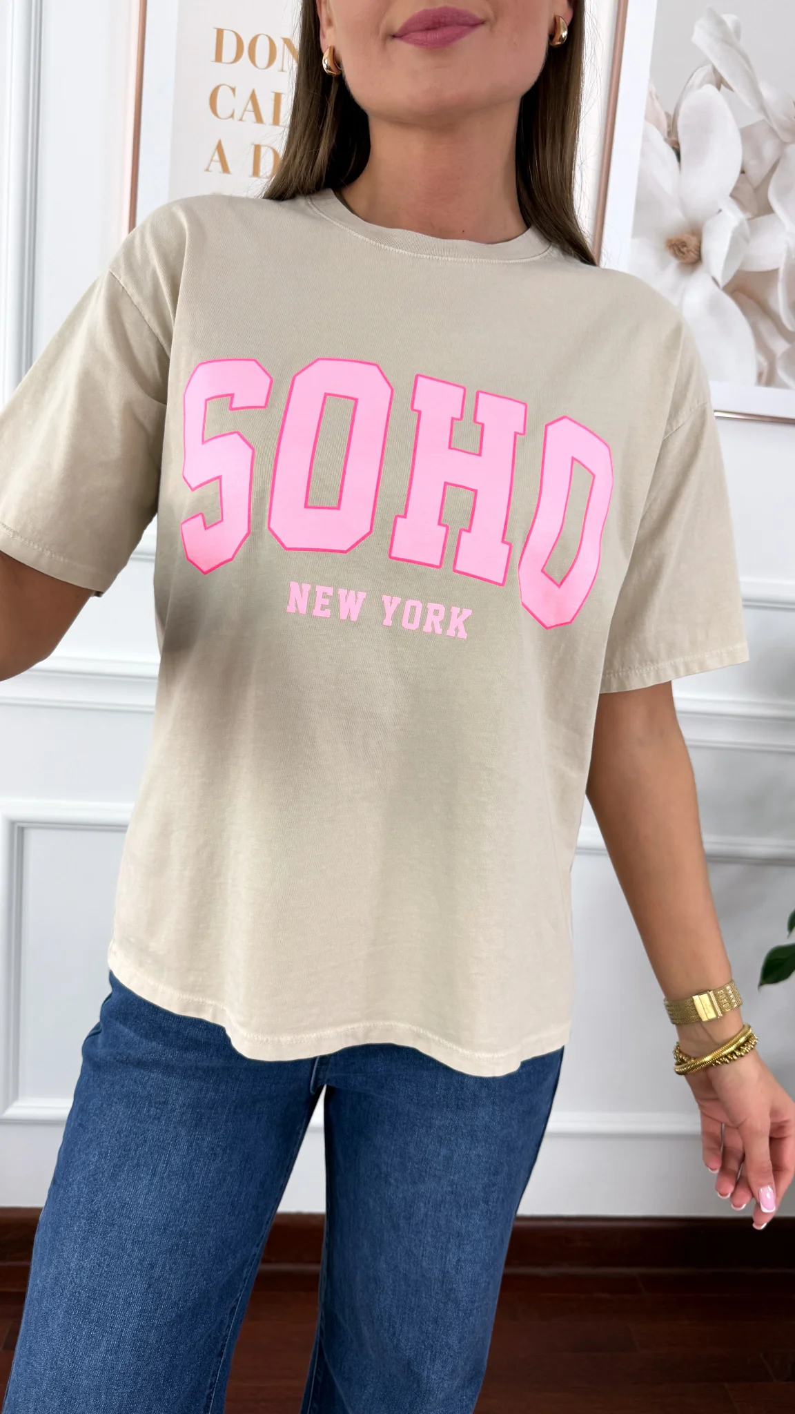 Bawełniana t-shirt Soho beżowy