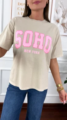 Bawełniana t-shirt Soho beżowy
