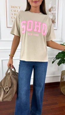 Bawełniana t-shirt Soho beżowy