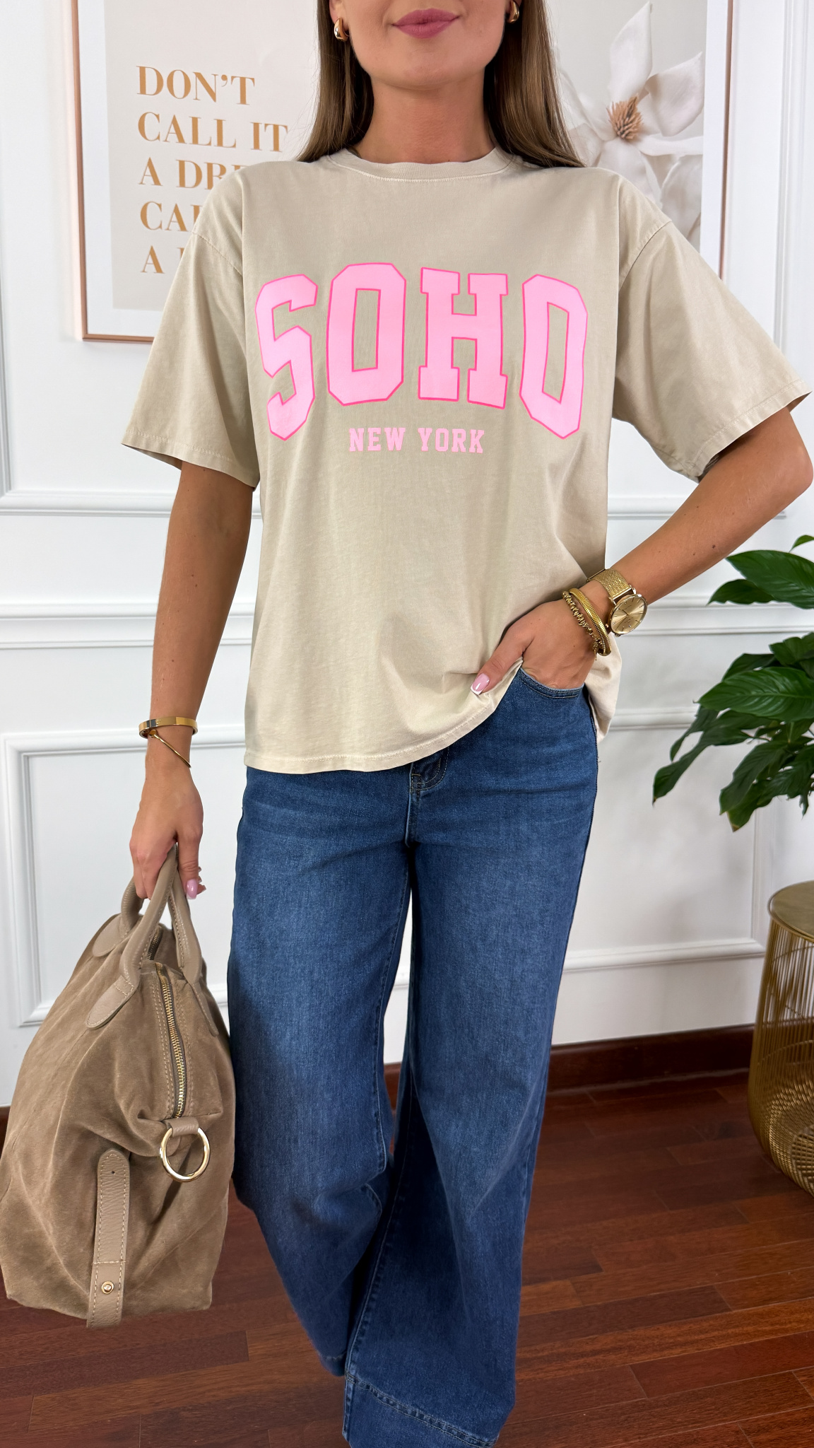 Bawełniana t-shirt Soho beżowy