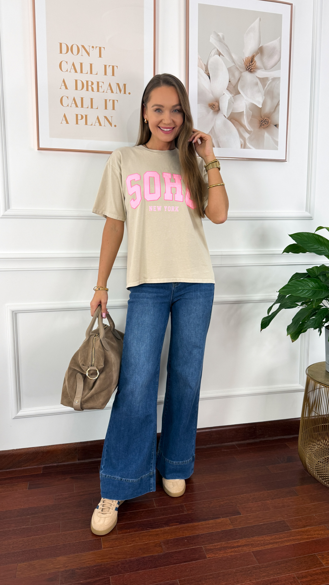 Bawełniana t-shirt Soho beżowy