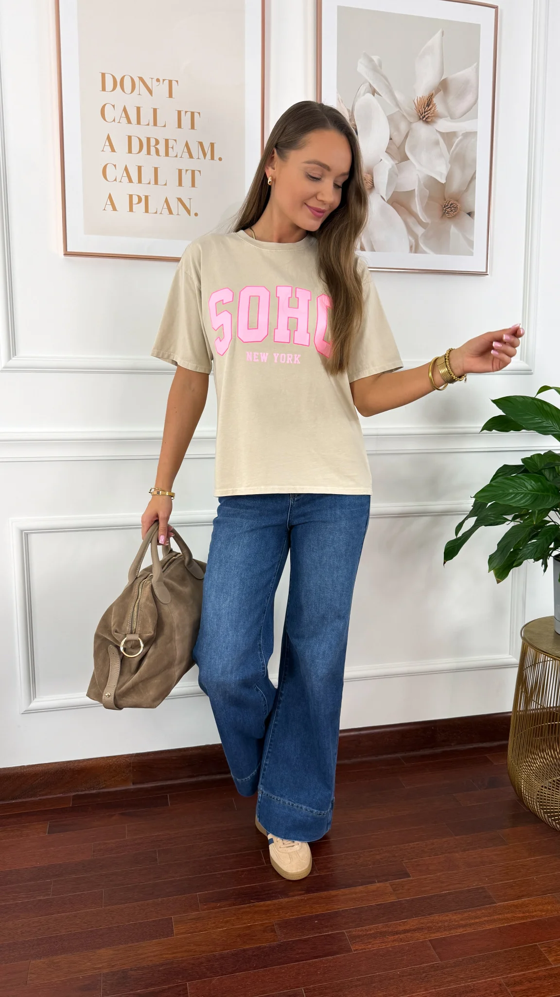 Bawełniana t-shirt Soho beżowy