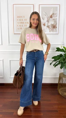 Bawełniana t-shirt Soho beżowy