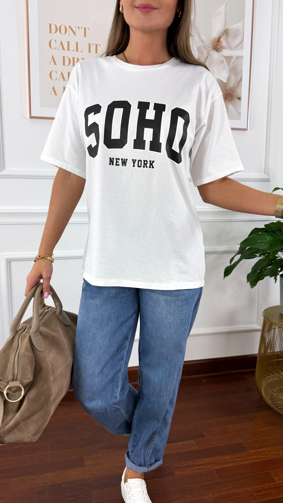 Bawełniana t-shirt Soho biało-czarny